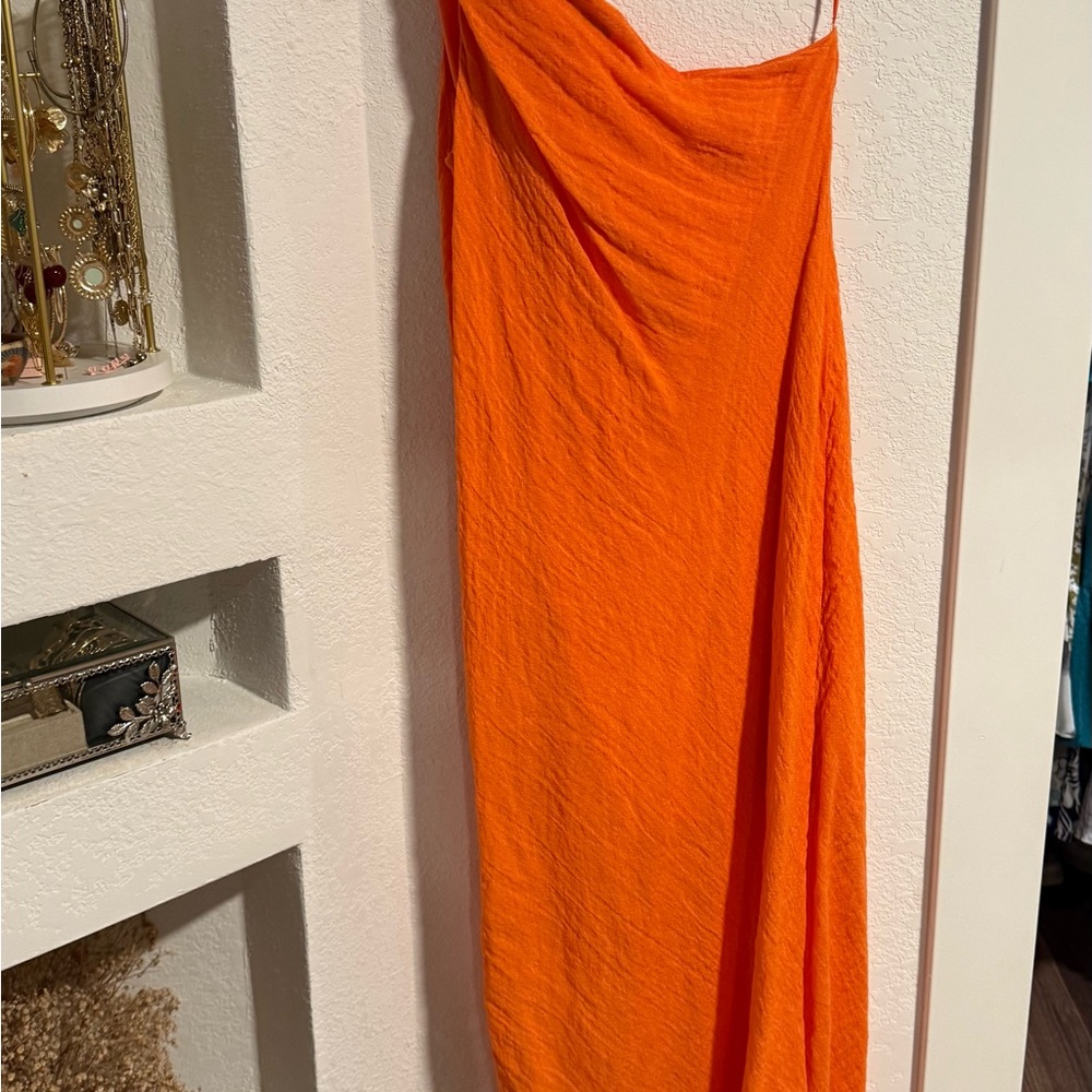 Massimo Dutti Vibrant Orange One Shoulder Dress